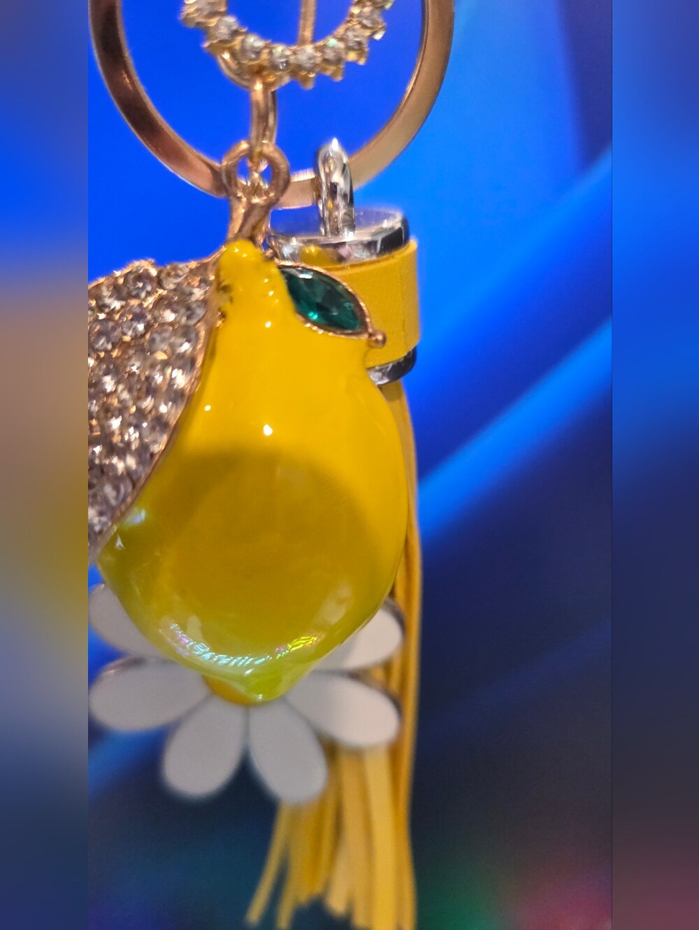 🍋Bright Yellow Lemon Purse Charm • White Daisy Floral Leather Tassel Keychain - Picture 13 of 16